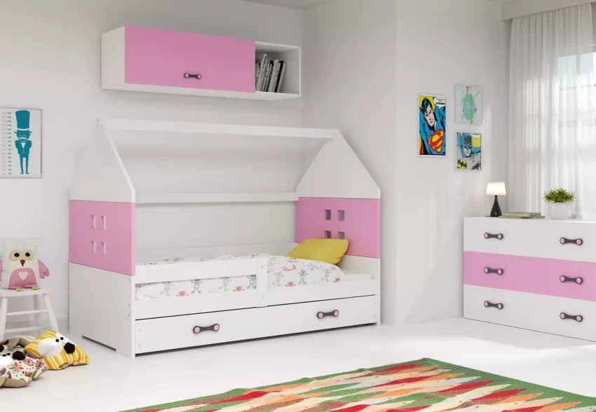 Pagrindinis 17 lozko dla dzieci domi parterowe rama bialy wypelnienia rozowy 80 x 160 kpl wizualizacja 3 S4